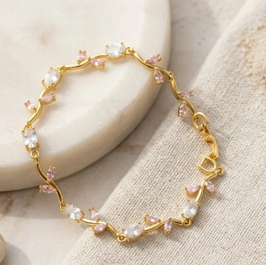 Floral Vine Crystal Bracelet – Gold Plated