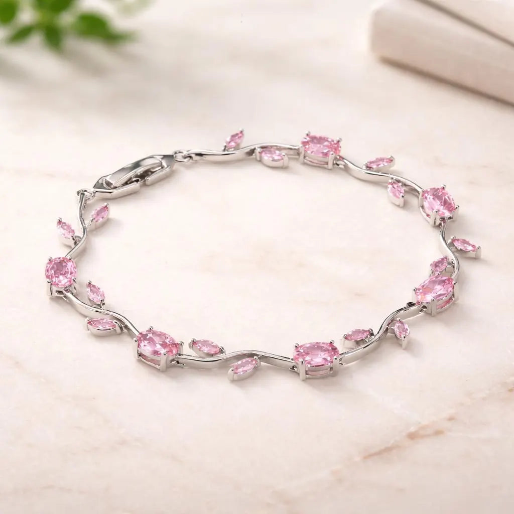 Tulip Pink Floral Stone Vine Bracelet