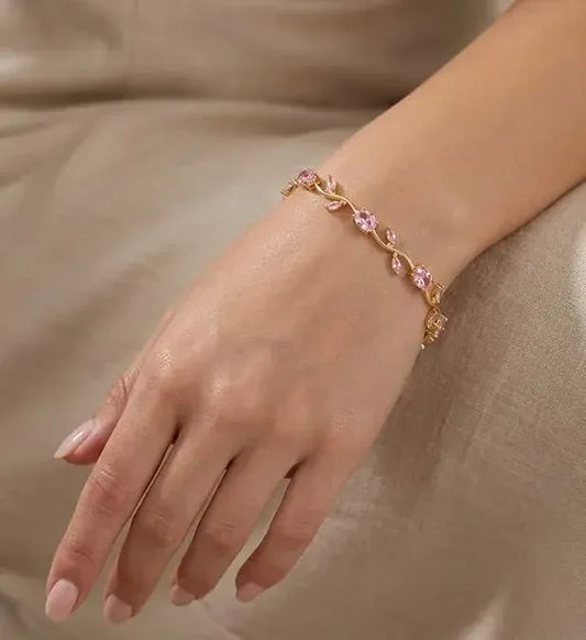 Pink Floral & Crystal Tennis Bracelet Set – 2 Pieces