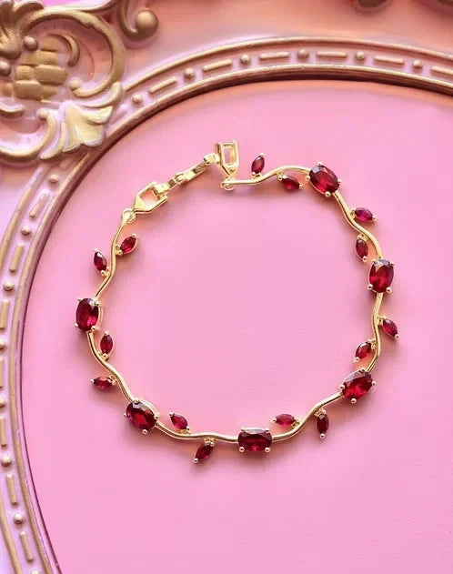 Tulip Ruby-Red Leaf Vine Bracelet – Gold Plated