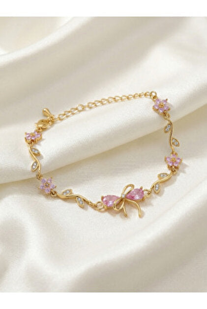 Pink Bow Charm Bracelet – 18K Gold Plated