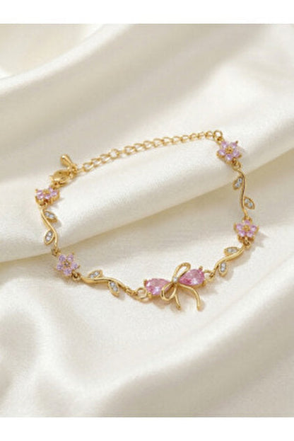 Pink Bow Charm Bracelet – 18K Gold Plated