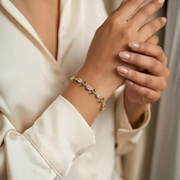Tulip Pink Rose Vine Bracelet – Gold Plated