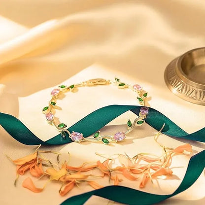 Tulip Pink Rose Vine Bracelet – Gold Plated