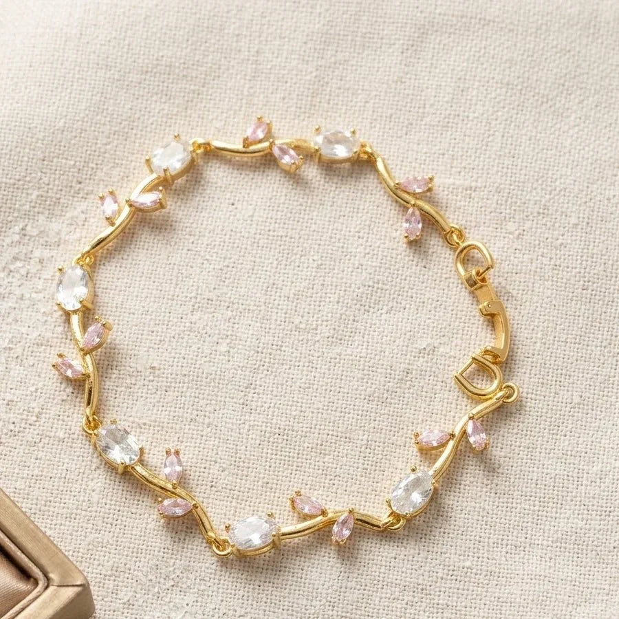 Floral Vine Crystal Bracelet – Gold Plated