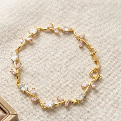 Floral Vine Crystal Bracelet – Gold Plated