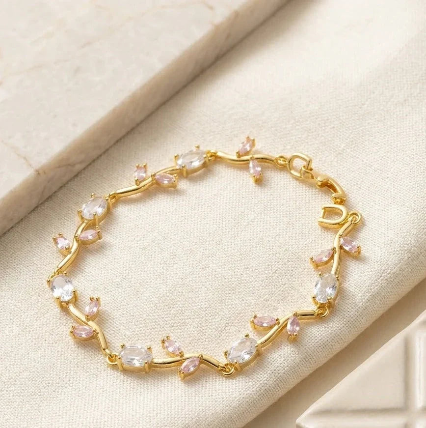 Floral Vine Crystal Bracelet – Gold Plated