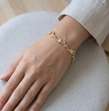 Floral Vine Crystal Bracelet – Gold Plated
