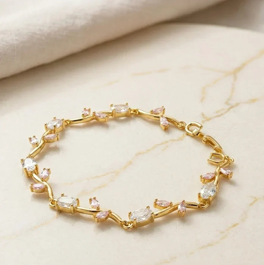 Floral Vine Crystal Bracelet – Gold Plated