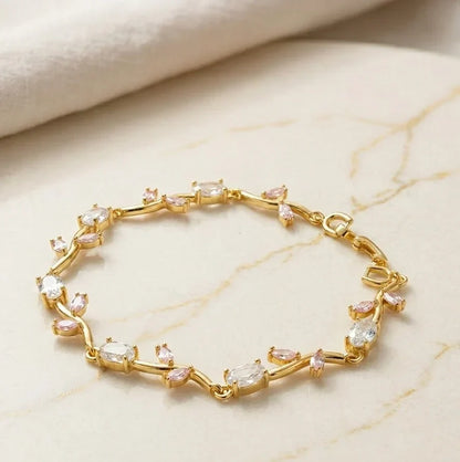 Floral Vine Crystal Bracelet – Gold Plated