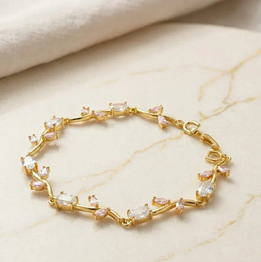 Floral Vine Crystal Bracelet – Gold Plated