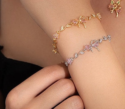 Pink Bow Charm Bracelet – 18K Gold Plated