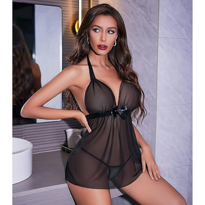 Sheer Lace Halter Chemise Set