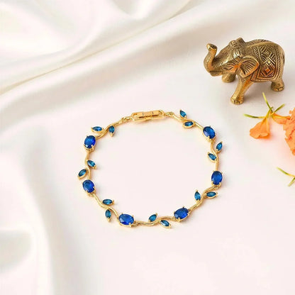Tulip Blue Stone Vine Leaf Bracelet – Gold Plated