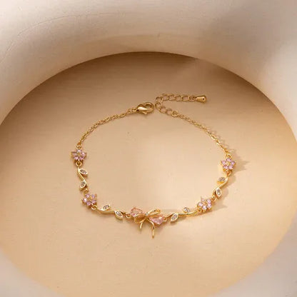 Bow & Floral Charm Bracelet Set – 3 Pieces