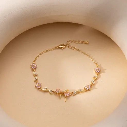 Bow & Floral Charm Bracelet Set – 3 Pieces