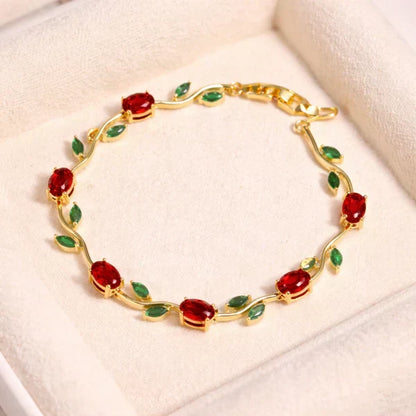Tulip Floral Vine Red & Green Stone Bracelet