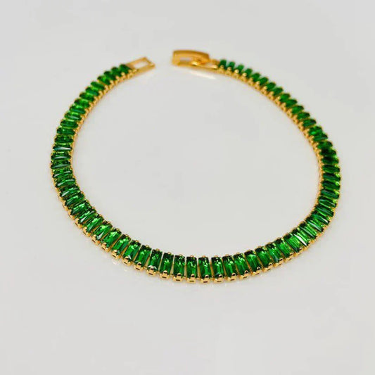 Emerald Green Baguette Tennis Bracelet – Gold Plated