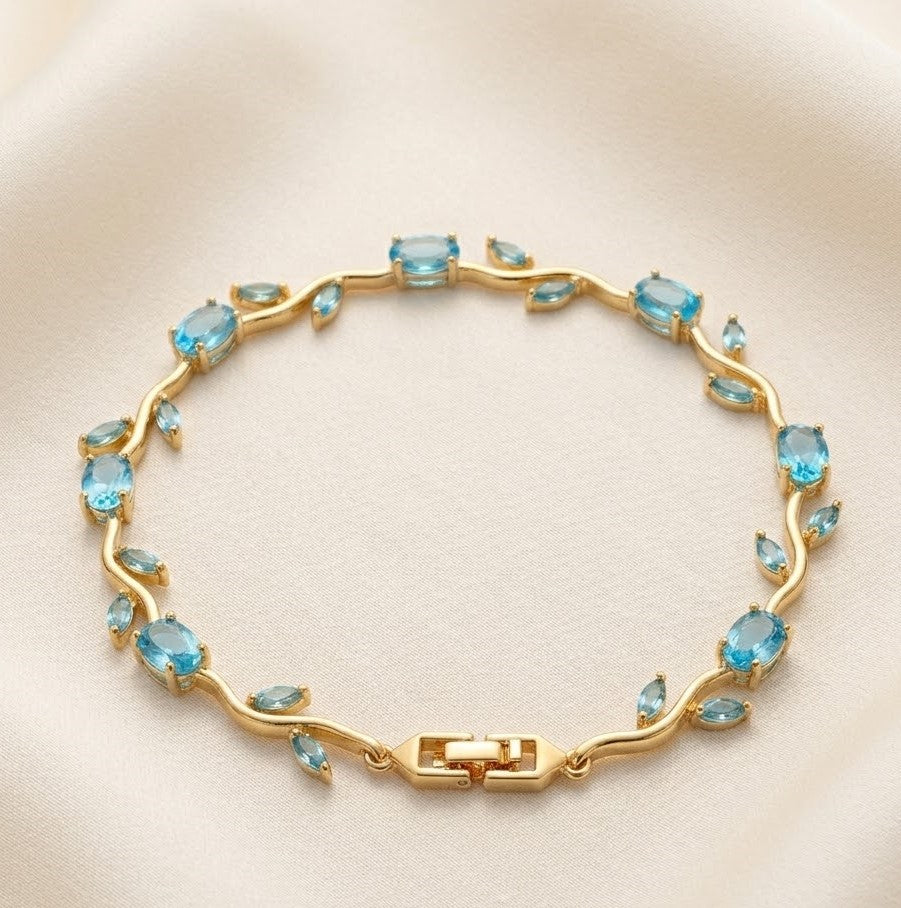 Tulip Blue Floral Vine Bracelet – Gold Plated