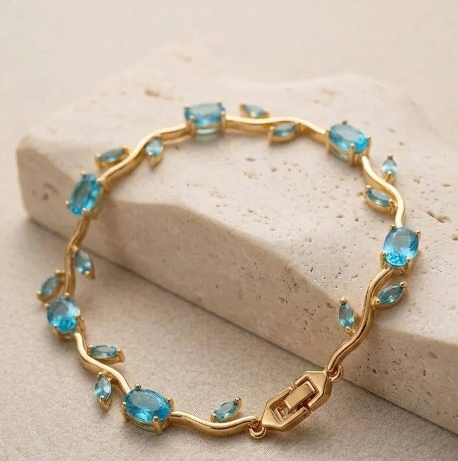 Tulip Blue Floral Vine Bracelet – Gold Plated