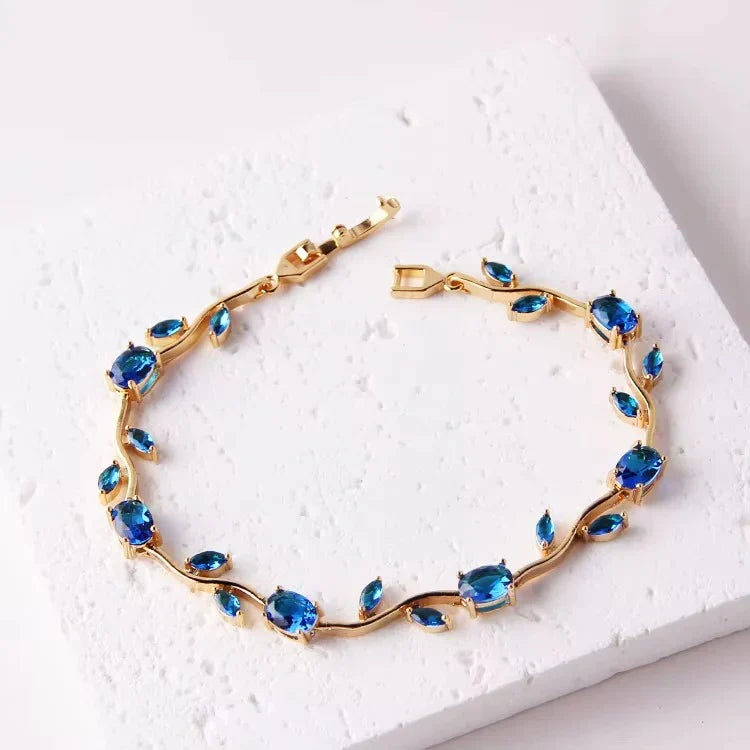 Tulip Blue Stone Vine Leaf Bracelet – Gold Plated