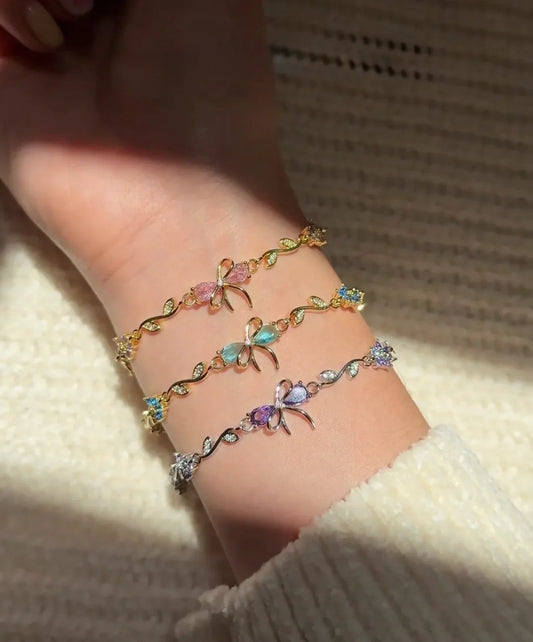 Bow & Floral Charm Bracelet Set – 3 Pieces