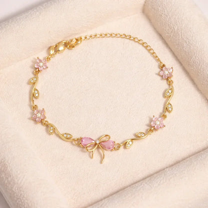 Pink Bow Charm Bracelet – 18K Gold Plated