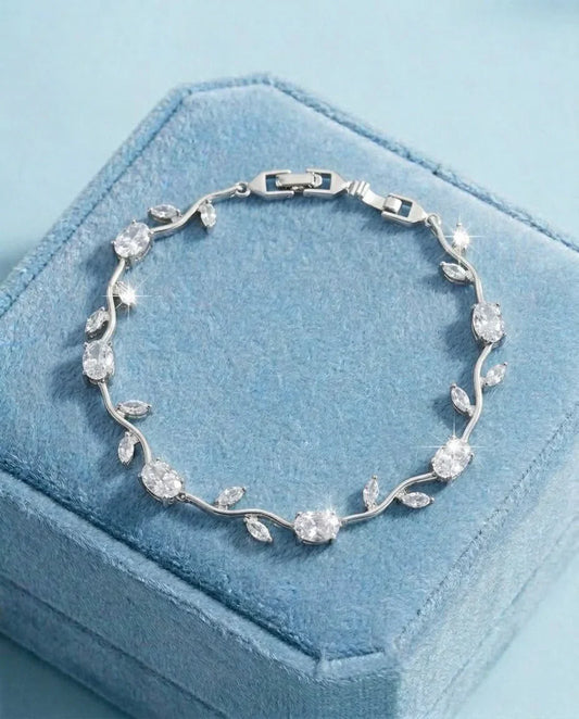 Tulip Crystal Vine Leaf Bracelet – Silver Tone
