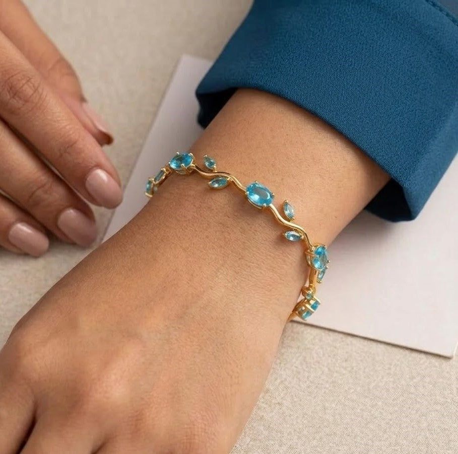 Tulip Blue Floral Vine Bracelet – Gold Plated