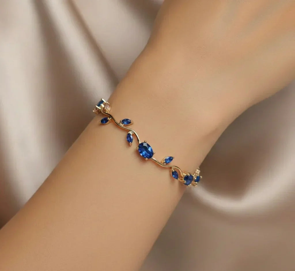 Tulip Blue Stone Vine Leaf Bracelet – Gold Plated