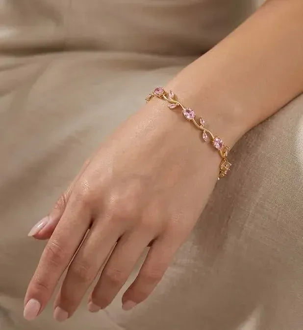 Pink Floral & Crystal Tennis Bracelet Set – 2 Pieces