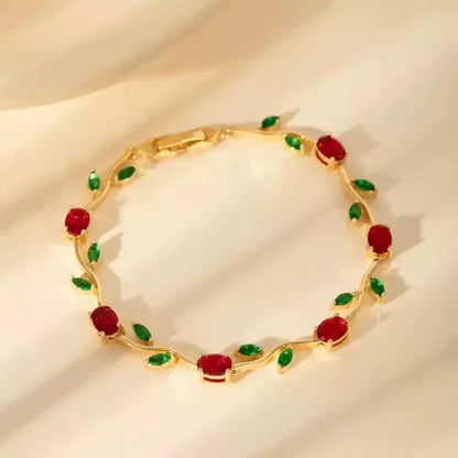 Tulip Floral Vine Red & Green Stone Bracelet