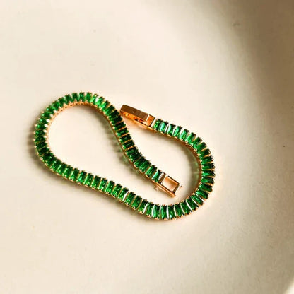 Emerald Green Baguette Tennis Bracelet – Gold Plated