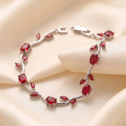 Tulip Red Stone Floral Vine Bracelet – Gold Plated