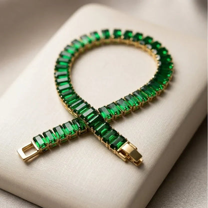 Emerald Green Baguette Tennis Bracelet – Gold Plated