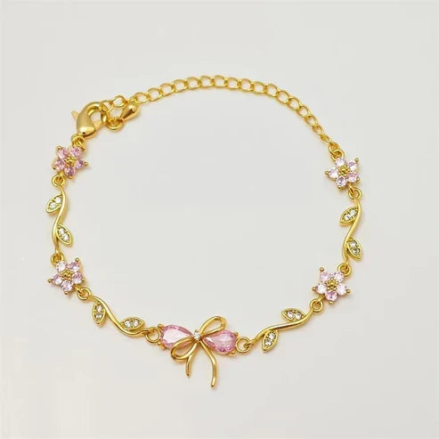 Pink Bow Charm Bracelet – 18K Gold Plated