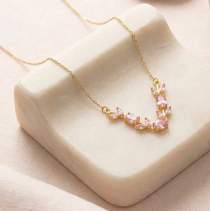 Pink Floral Vine Necklace & Bracelet Set – Gold Plated