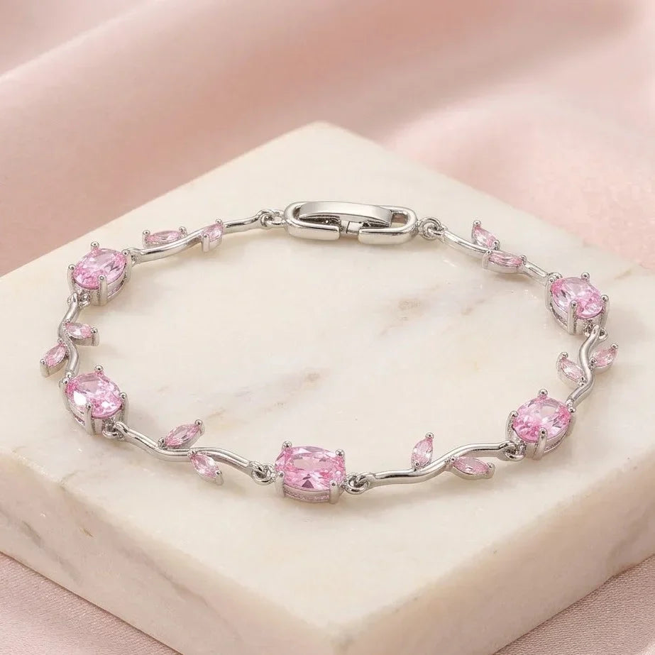 Tulip Pink Floral Stone Vine Bracelet