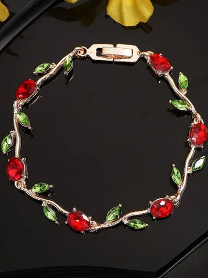 Tulip Floral Vine Red & Green Stone Bracelet