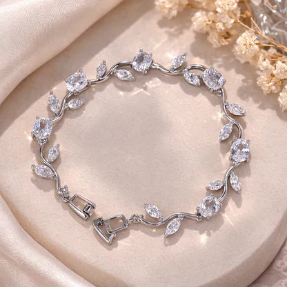 Tulip Crystal Vine Leaf Bracelet – Silver Tone