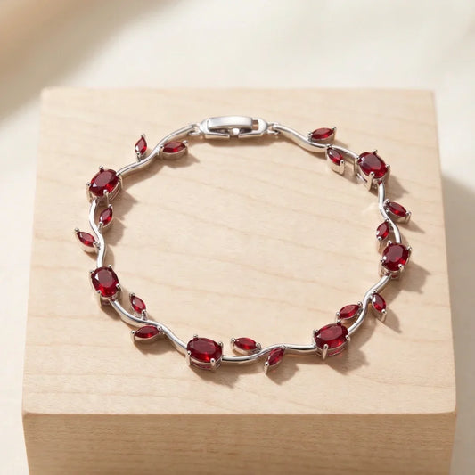 Tulip Red Stone Floral Vine Bracelet – Gold Plated