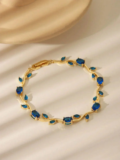 Tulip Blue Stone Vine Leaf Bracelet – Gold Plated
