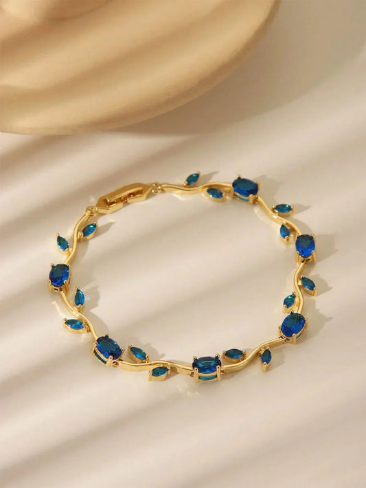 Tulip Blue Stone Vine Leaf Bracelet – Gold Plated