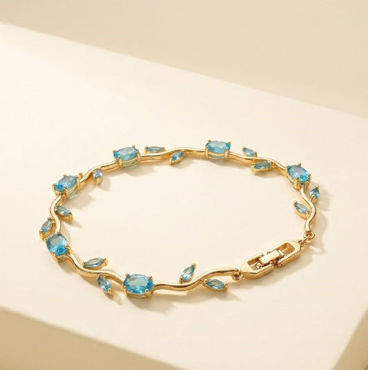 Tulip Blue Floral Vine Bracelet – Gold Plated