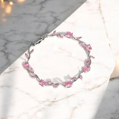 Tulip Pink Floral Stone Vine Bracelet