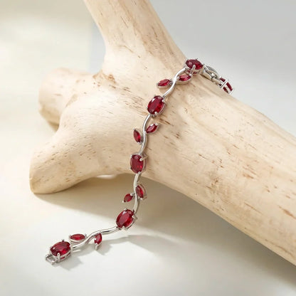 Tulip Red Stone Floral Vine Bracelet – Gold Plated
